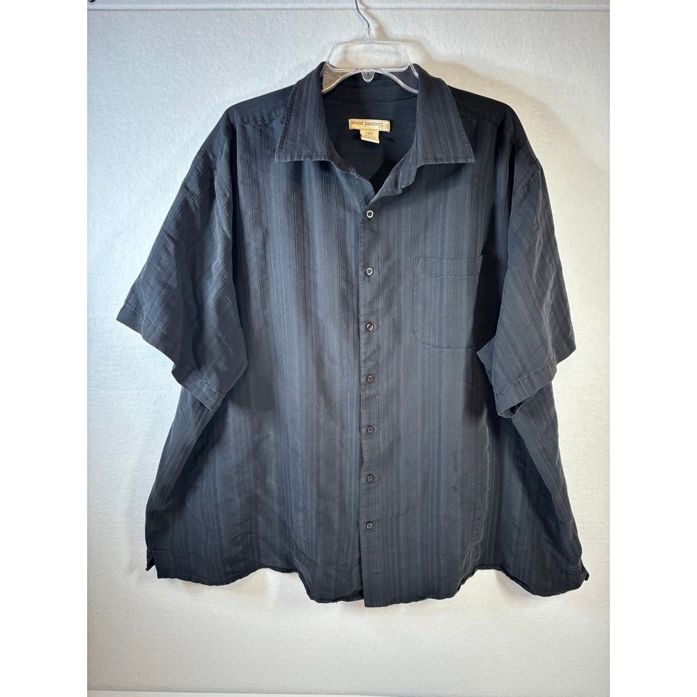 Island Passport Mens 3XL Black Textured VerticalStripe Short Sleeve Button Shirt